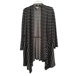 Dress Barn Long Open Jacket Womens 2X Black & White Stripes Slinky Career Busine